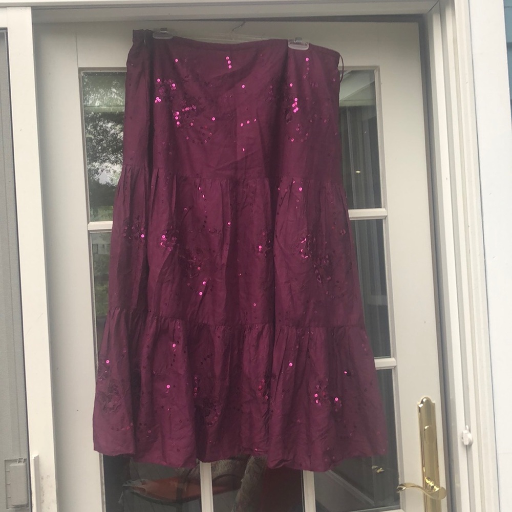 Plum sequined peasant skirt